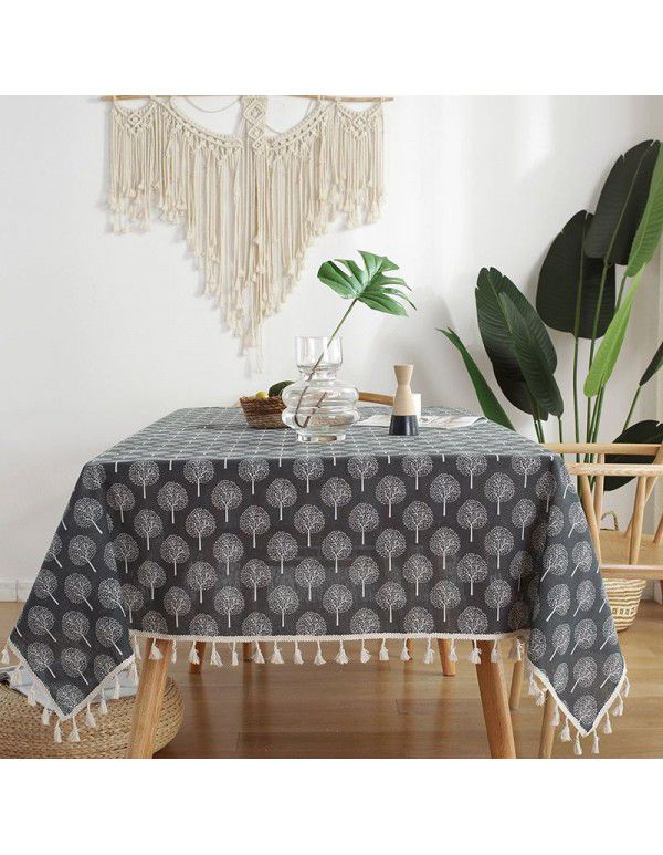 Cloth Papa New Chinese Vintage Blue and White Porcelain Cotton Linen ins Rectangular Table Table Cloth Tassel Table Cushion Tea Table Table Cloth