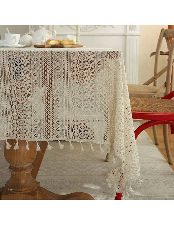 Cloth Dad Table Cloth American pastoral ins hollow crochet rectangular woven table cloth lace tassel table mat wholesale