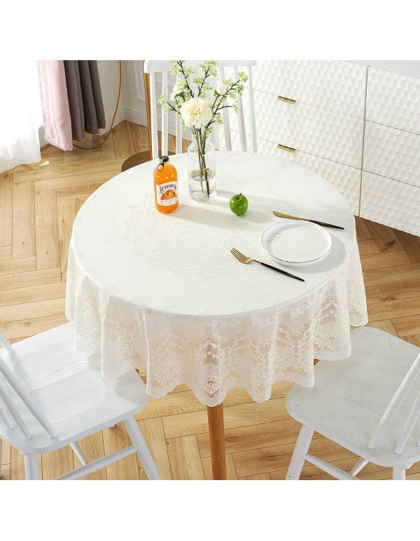 Cross border e-commerce gray big grid tassel imitation cotton linen tablecloth round household