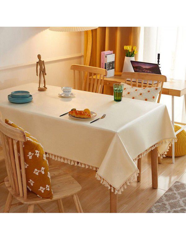 Plain tassel lace rectangular tablecloth simple table mat TPU coated waterproof oil proof wear-resistant thickened spot