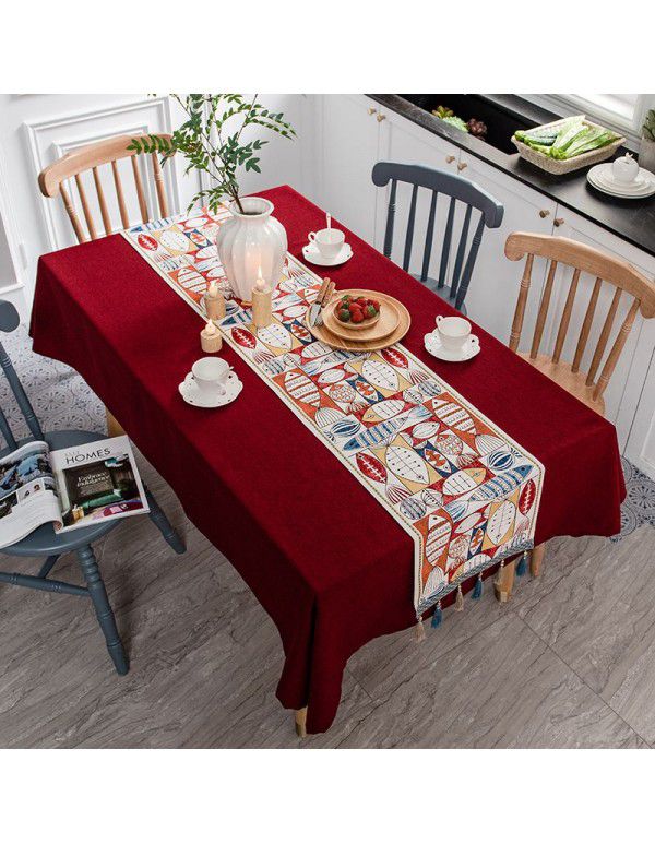 New Year tablecloth Nordic cotton linen waterproof red festive tablecloth living room tea table cloth wedding room decoration modern simple