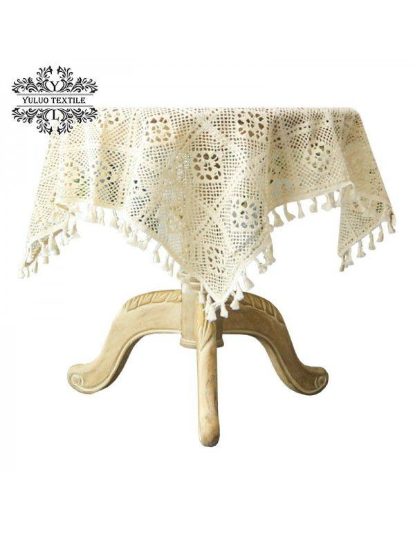 French Lace Table Cloth Vintage Hand crocheted Woven American Garden Table Table Cloth Desk ins Girl Nordic