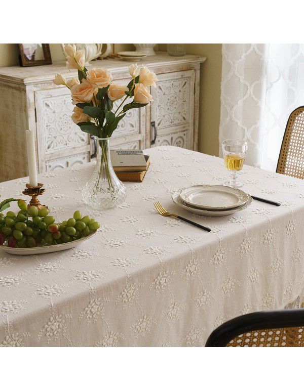 Cross border American tablecloth ins style hollow out three-dimensional embroidery rectangular tablecloth art tea table cloth cover