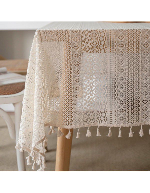 Cloth Dad American style pastoral crochet cover table cloth woven tablecloth hollowed out tablecloth tassel table mat spot wholesale