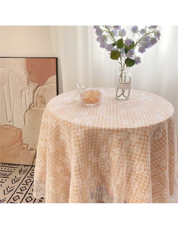 Ins Vintage Mesh Hollow out White Lace Table Cloth Portable Picnic Cloth Cover Cloth Picture Background Cloth Pastoral