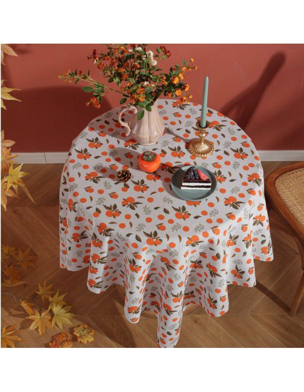 Lexuan Xiu New Nordic Autumn Orange Cotton Linen Vintage Used Printing Rectangular Table Cloth Table Cloth Wholesale Factory