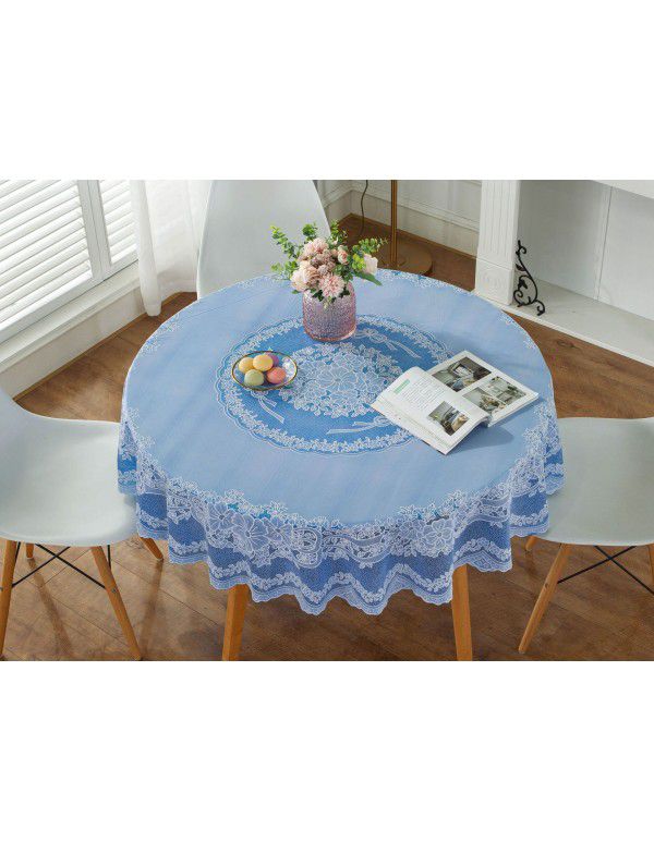 Cross border e-commerce gray big grid tassel imitation cotton linen tablecloth round household