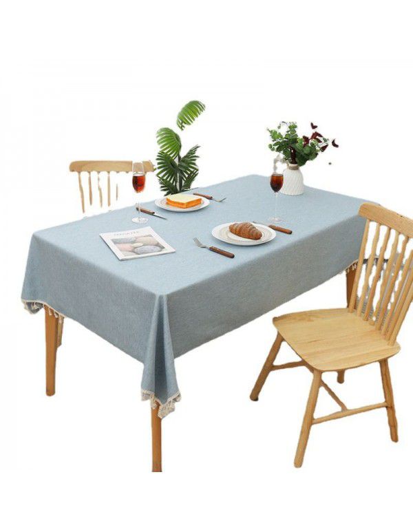 Plain tassel lace rectangular tablecloth simple table mat TPU coated waterproof oil proof wear-resistant thickened spot