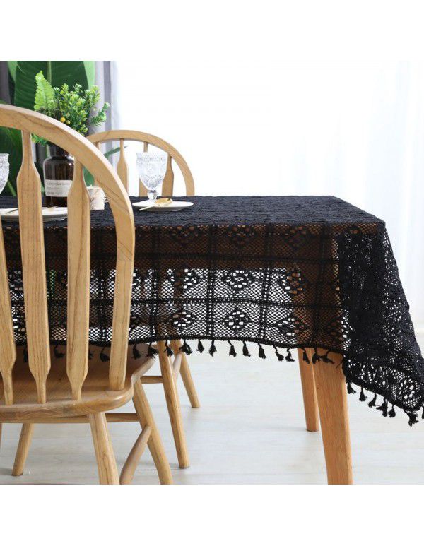 Countryside wind hook knitting cotton thread hollow tassel tablecloth tea table round table piano cloth tablecloth cross-border source