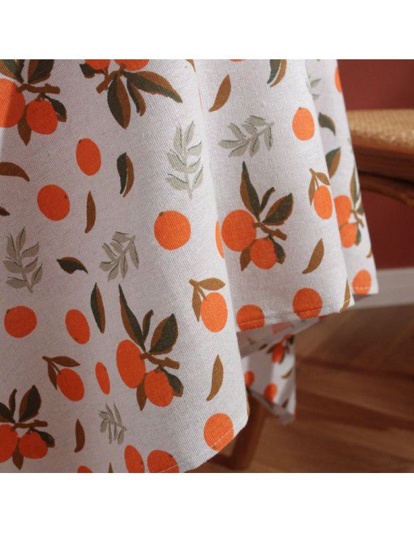 Lexuan Xiu New Nordic Autumn Orange Cotton Linen Vintage Used Printing Rectangular Table Cloth Table Cloth Wholesale Factory