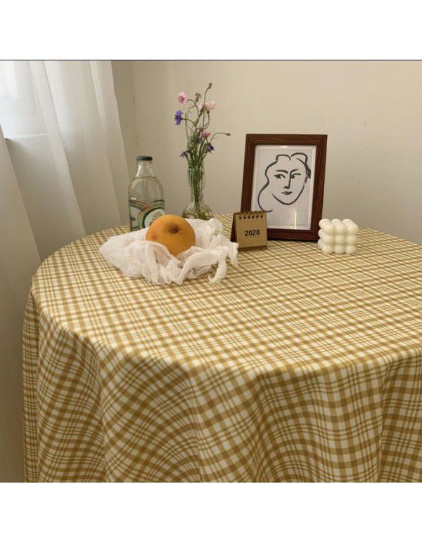 Ins The same Korean style fresh and plain plaid table cloth picnic mat vintage art tea table cloth photo prop cloth