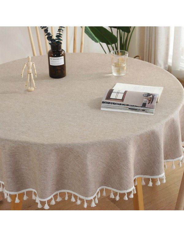 INS Nordic solid color waterproof imitation cotton and linen lace tassel round rectangular tablecloth table cloth tea table cover