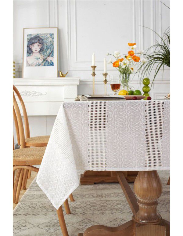 French style garden lace tablecloth, all cotton hollow out photo, white embroidered tea table table cloth, one tablecloth for distribution