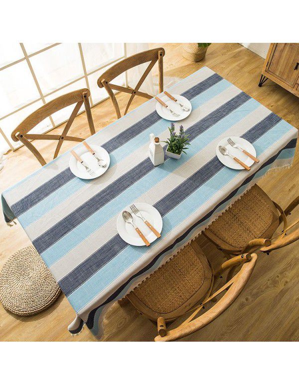 INS Nordic waterproof jacquard imitation cotton and linen embroidered tassel tablecloth lace geometric rectangular table tea table tablecloth