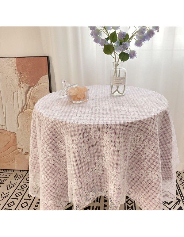 Ins Vintage Mesh Hollow out White Lace Table Cloth Portable Picnic Cloth Cover Cloth Picture Background Cloth Pastoral