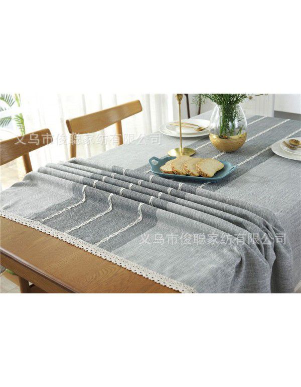 INS Nordic waterproof jacquard imitation cotton and linen embroidered tassel tablecloth lace geometric rectangular table tea table tablecloth