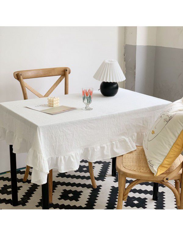 Ins Net Red Vintage Pleated Ruffles Table Cloth White Lace Shooting Background Cloth Living Room Table Cloth Home stay