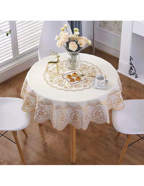 130cm round European style luxury PVC table cloth Modern simple household hotel round table bronzing table cloth