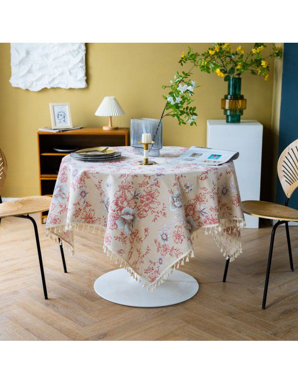 Cross border Amazon American vintage cotton and linen table cloth printing Japanese peony small fresh Korean cloth