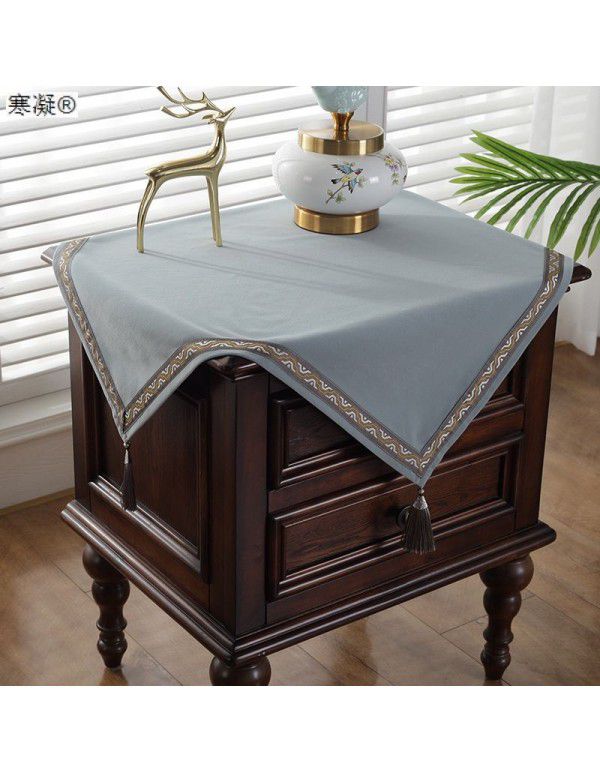 Chinese square bedside table cloth, light and luxurious, square tea table cover, plain color, small square table cloth