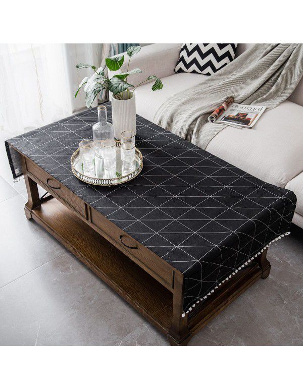 Now simple INS tea table cloth table cloth cotton linen living room TV cabinet cover cloth multi-purpose cover pocket design