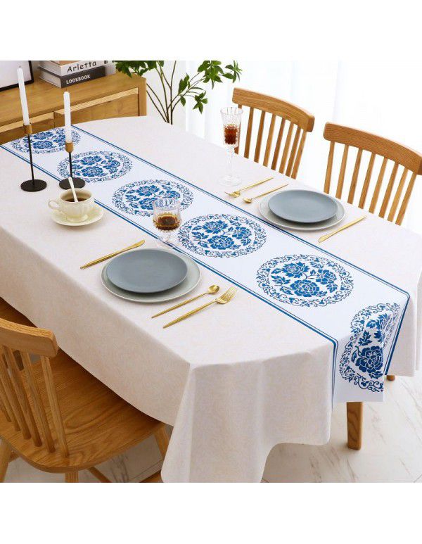 Chinese table cloth waterproof, oil proof, wash free, hot resistant pvc table cloth rectangular oval table mat ins