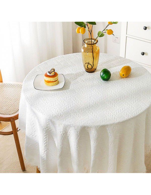 French ins style white table cloth Japanese tea table table cloth Net red photo round table cloth cotton linen table mat cover