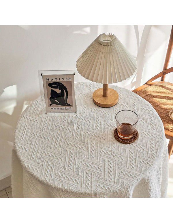 French ins style white table cloth Japanese tea table table cloth Net red photo round table cloth cotton linen table mat cover