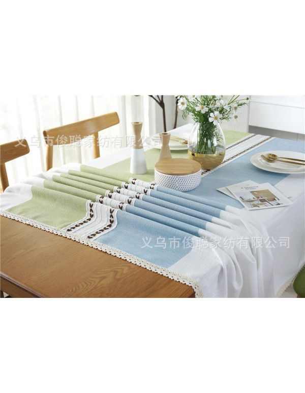 INS Nordic waterproof jacquard imitation cotton and linen embroidered tassel tablecloth lace geometric rectangular table tea table tablecloth