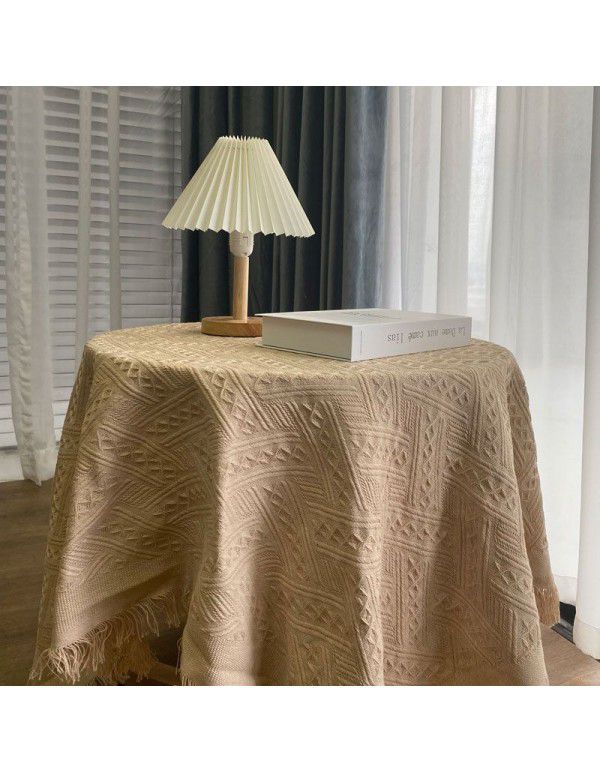 Ins Wind Khaki Knitted Table Cloth, Sofa Cover, Blanket, Sofa Cover, TV Cabinet Cover, Picnic Cloth, French Cover