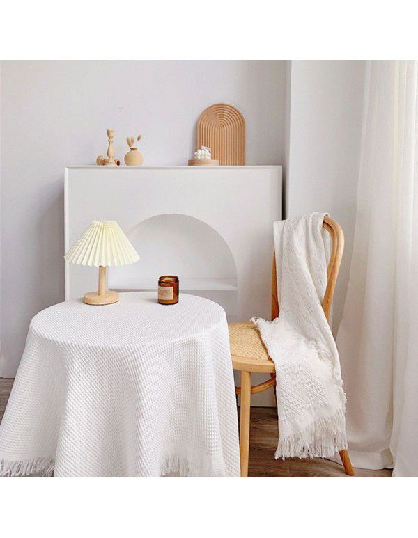 Table flag white Nordic tablecloth ins wind advanced sense photo tea table mat desk round table tablecloth dust-proof cover cloth factory