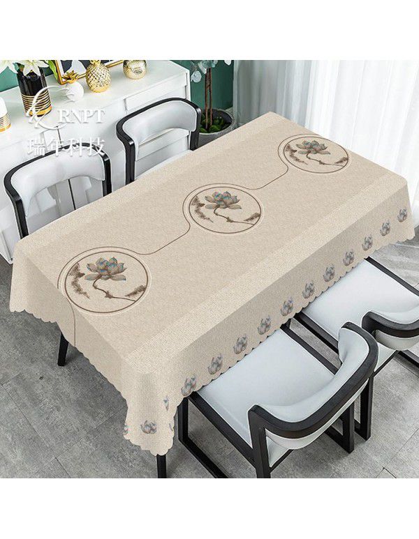 Simple and retro Chinese style national style tablecloth waterproof and oil proof PVC plastic tablecloth rectangular tea table tablecloth