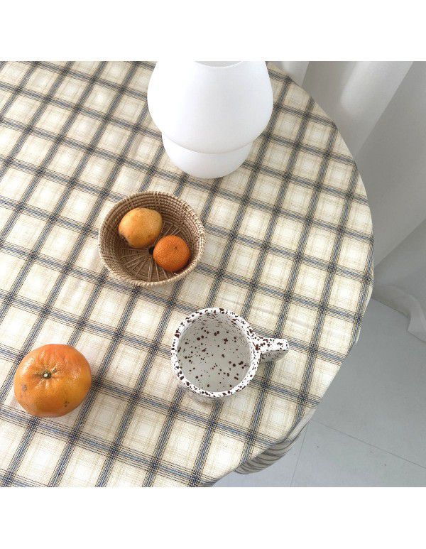 Korean ins beige big grid table cloth dormitory decoration coffee shop home stay hanging cloth picnic cloth cushion chic lawn