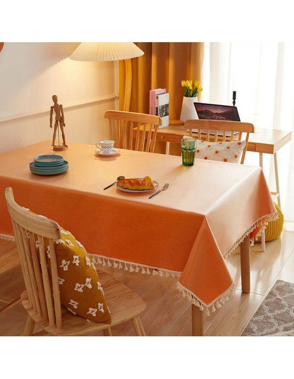 Plain tassel lace rectangular tablecloth simple table mat TPU coated waterproof oil proof wear-resistant thickened spot