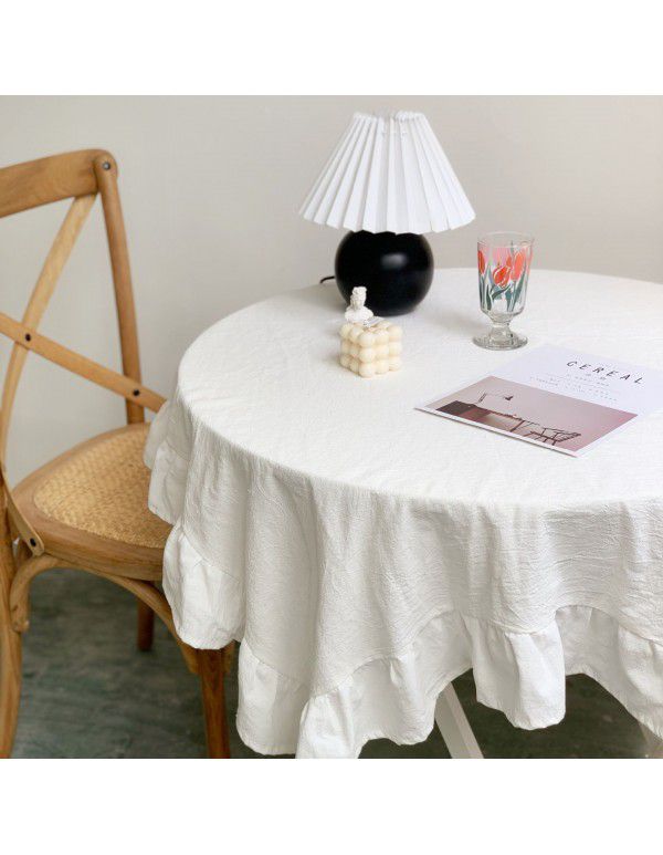 Ins Net Red Vintage Pleated Ruffles Table Cloth White Lace Shooting Background Cloth Living Room Table Cloth Home stay