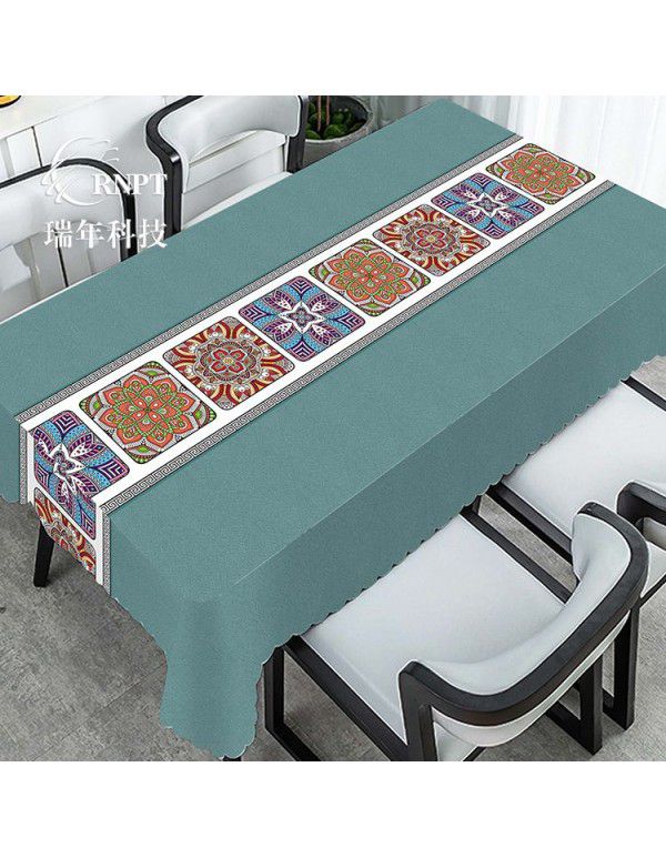 Simple and retro Chinese style national style tablecloth waterproof and oil proof PVC plastic tablecloth rectangular tea table tablecloth