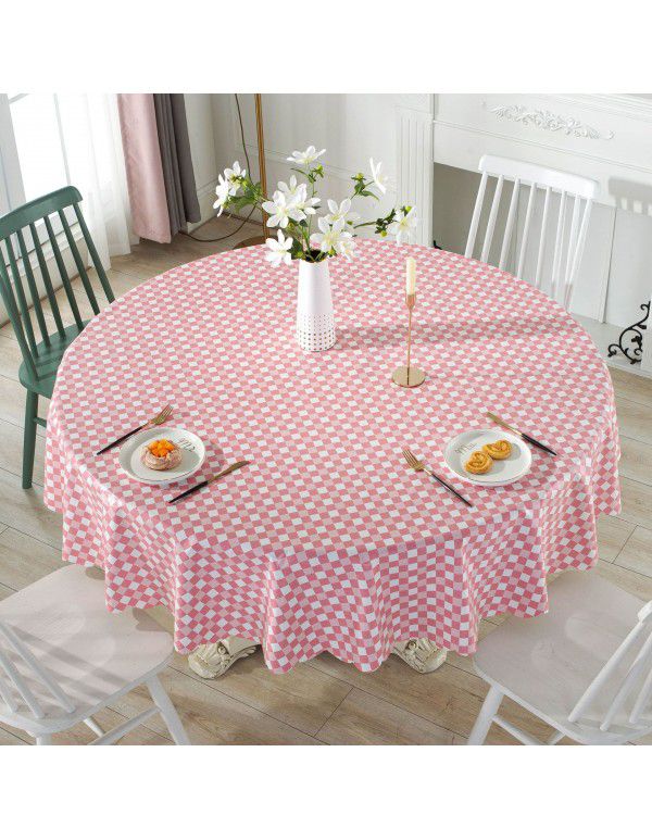 Cross border e-commerce gray big grid tassel imitation cotton linen tablecloth round household