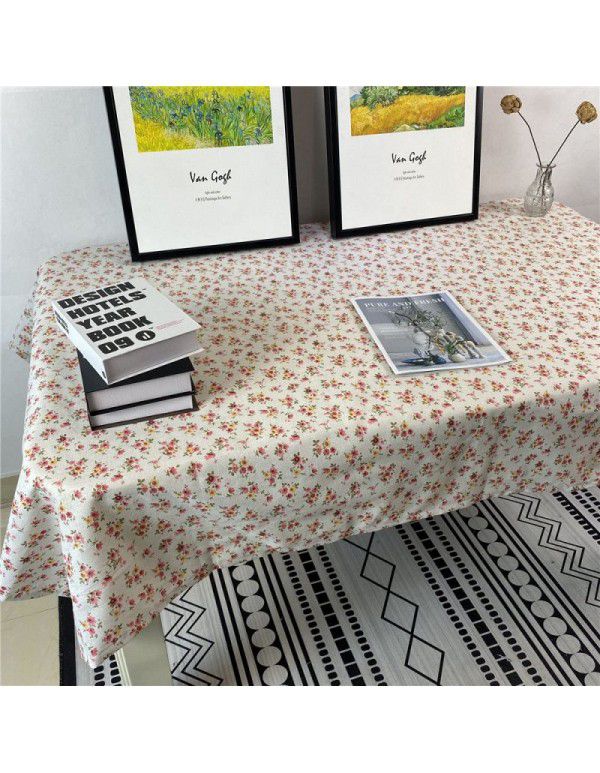 Korean retro blue floral tablecloth ins style rose picnicking cloth background cloth cotton linen tea table cloth