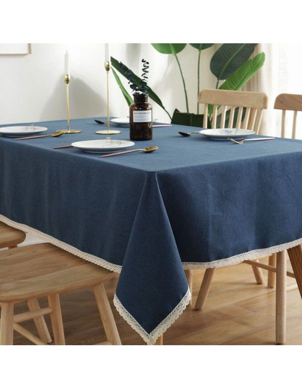 INS Nordic solid color waterproof imitation cotton and linen lace tassel round rectangular tablecloth table cloth tea table cover