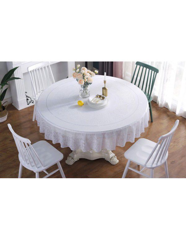 Cross border e-commerce gray big grid tassel imitation cotton linen tablecloth round household