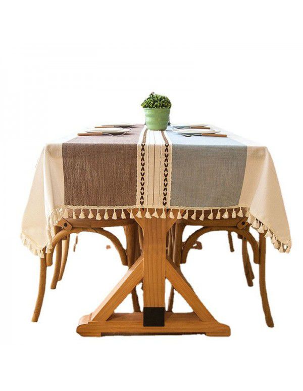 INS Nordic jacquard imitation cotton and linen embroidery tassel lace geometric rectangular tea table table cloth tablecloth wholesale