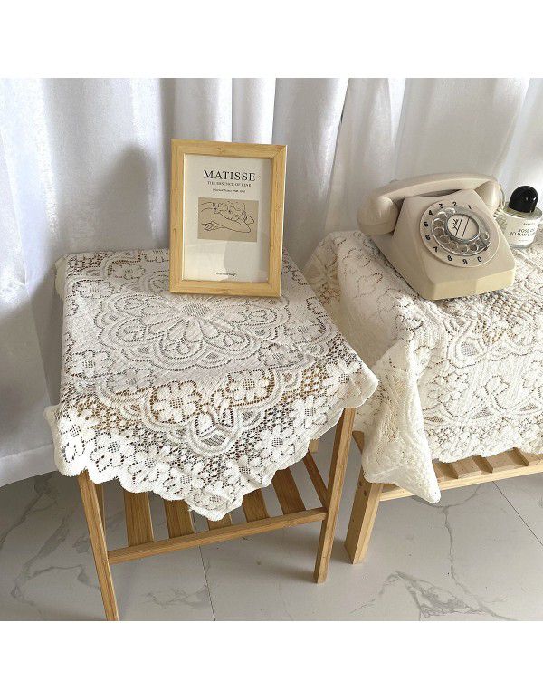 Ins hook flower tablecloth bedside cover retro art home soft tea table mat table mat Korean blogger chic