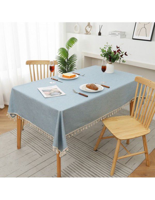 Plain tassel lace rectangular tablecloth simple table mat TPU coated waterproof oil proof wear-resistant thickened spot