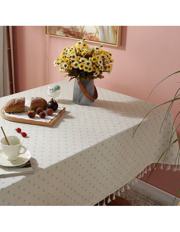 Cloth Dad Table Cloth Pastoral Cotton Linen Daisy Printing Rectangular Table Cloth Tea Table Cover Cloth Tassel Table Cloth Factory