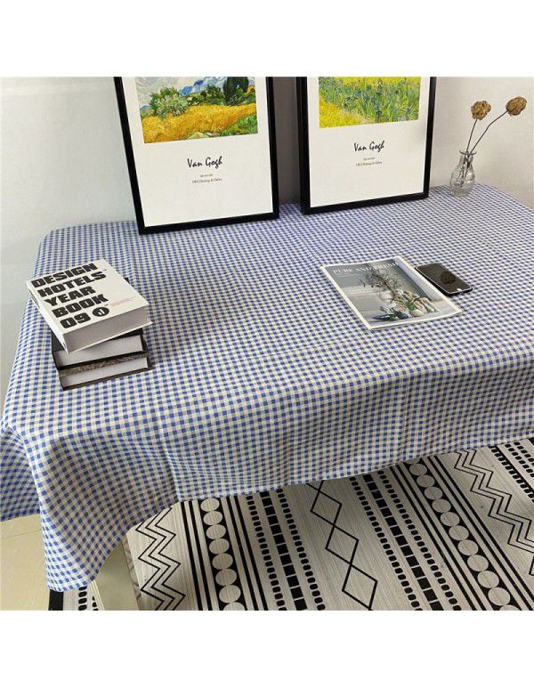 Korean retro blue floral tablecloth ins style rose picnicking cloth background cloth cotton linen tea table cloth