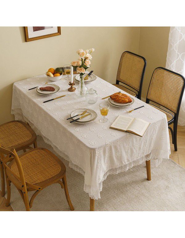 Cross border American tablecloth ins style hollow out three-dimensional embroidery rectangular tablecloth art tea table cloth cover