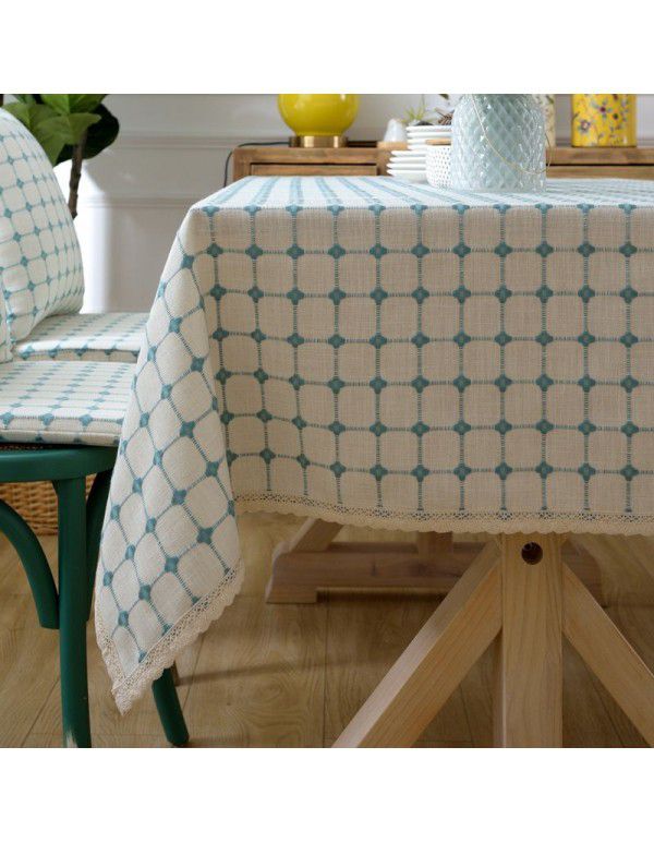 Thickened plaid tablecloth, cotton linen, small and fresh rectangular Japanese simple tablecloth, table cloth, Amazon cross-border