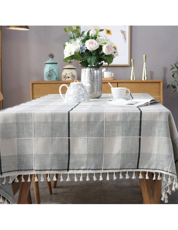 New Nordic Simple Jacquard Plaid Table Cloth Table Cloth Black Gradual Change Plaid Table Cloth Fringe Fabric