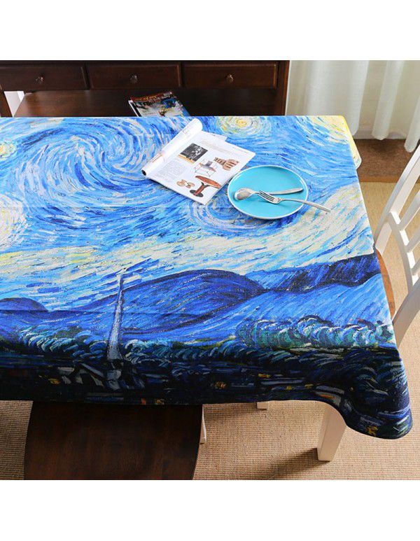 Foreign trade direct supply wholesale Van Gogh digital printing cotton linen tablecloth cloth table cloth tea table rectangular cover cloth