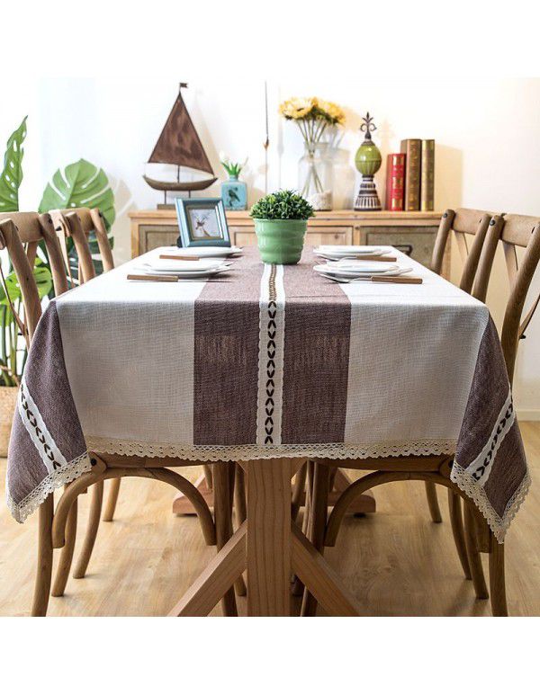 INS Nordic waterproof jacquard imitation cotton and linen embroidered tassel tablecloth lace geometric rectangular table tea table tablecloth